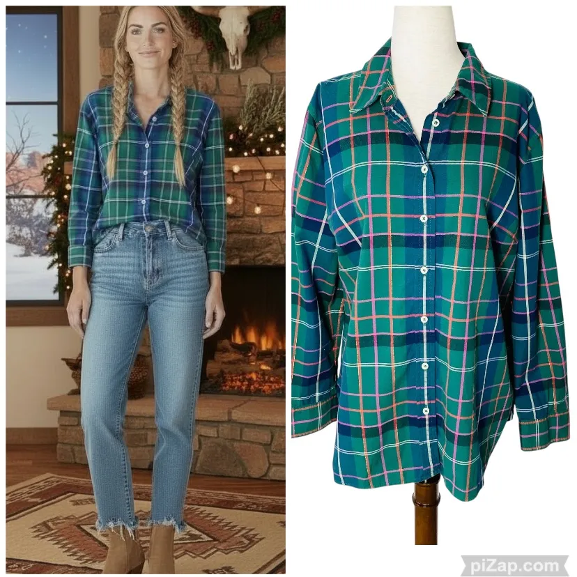 TALBOTS Christmas Plaid Shirt - Image 2