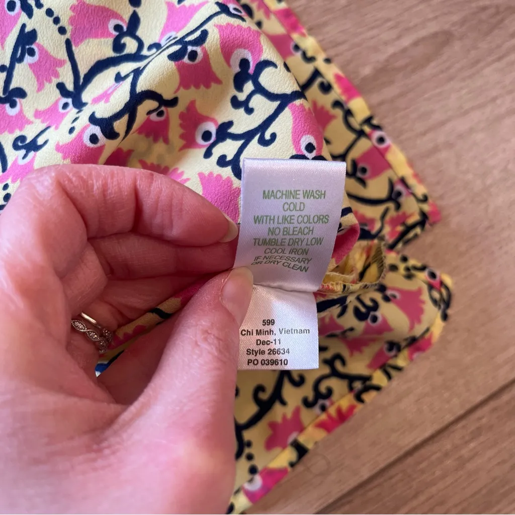 Lilly Pulitzer Allison Yellow Pink Ruffle Top Sleeveless Floral Size S - Image 6