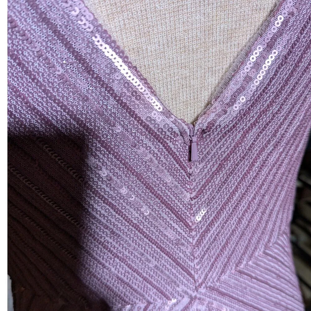 Rene Ruiz Collection Mauve Pink Sequin Embellished V - Image 4