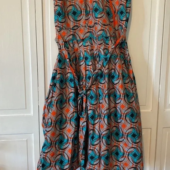 Handmade faux wrap dress made with veritable wax fabric Orange Size M - Image 3