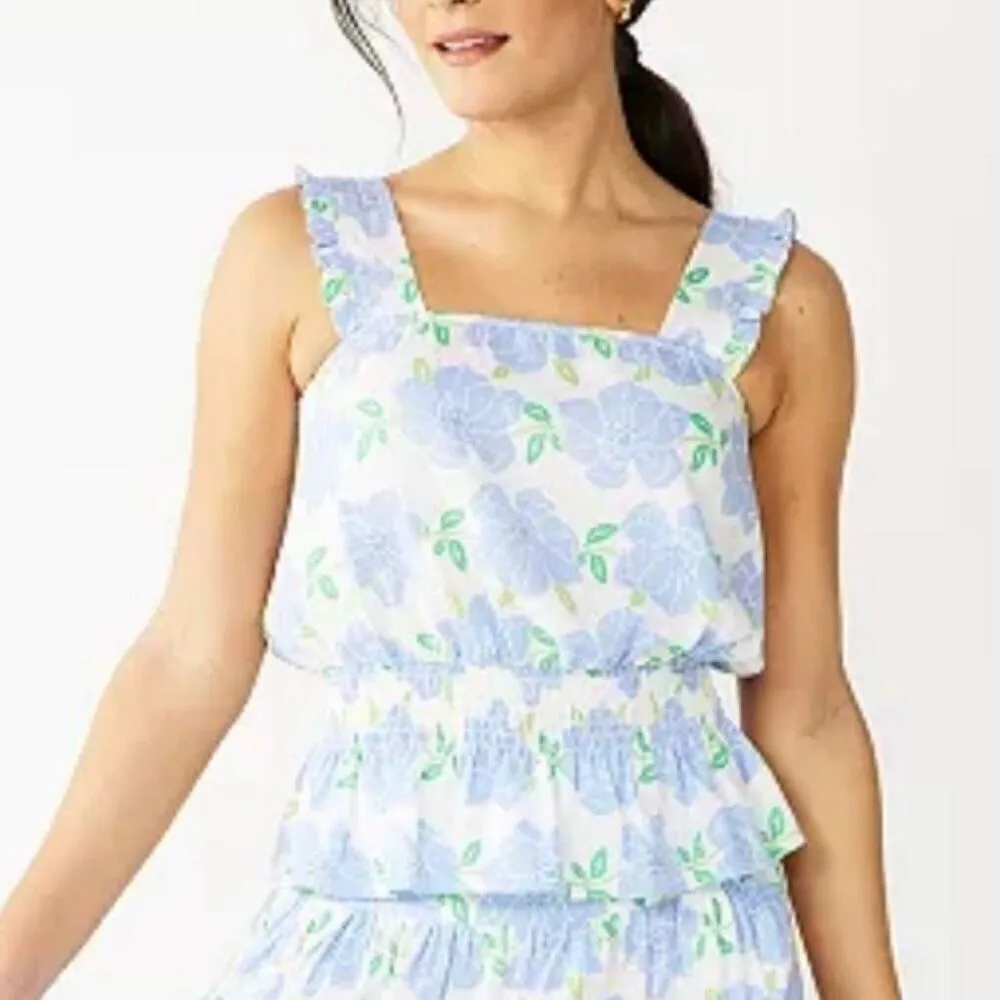 Draper James linen blend RSVP floral smocked cropped tank size Xl - Image 2