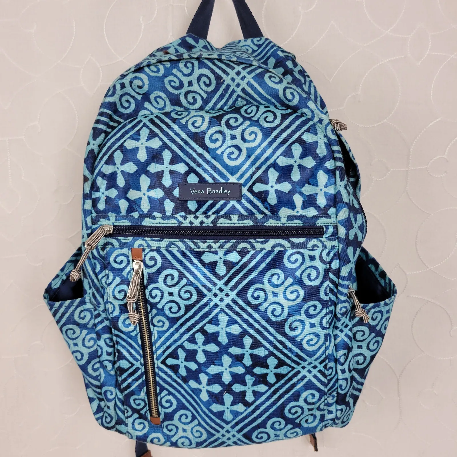 Vera Bradley Lighten Up Grand Cuban‎ Tiles Womens Backpack Blue Laptop Bag - Image 12