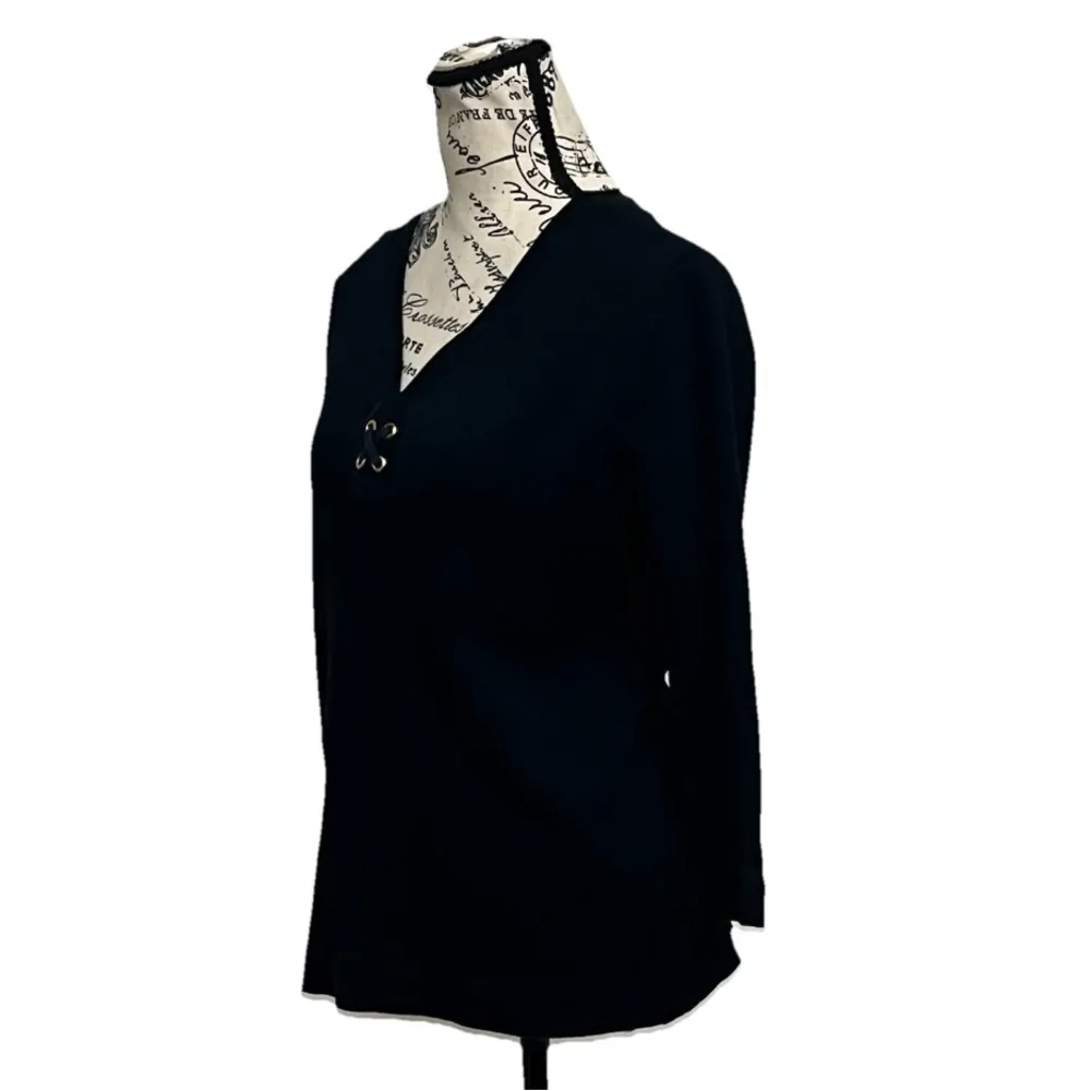 Lauren Ralph Lauren Black Waffle Knit Blouse Goth Grunge Witchy Vampy XL gorpcor - Image 2