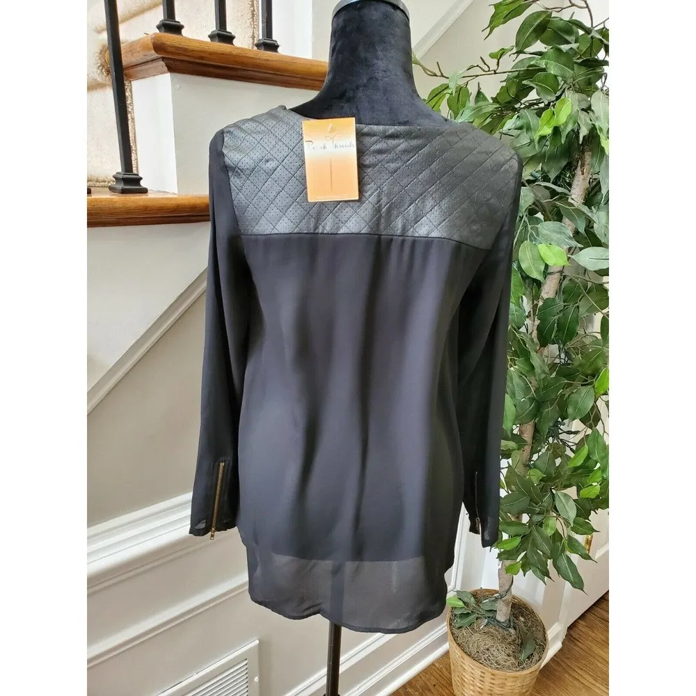 Boutique C. Lace Solid Black Polyester Scoop Neck Long Sleeve Casual Top Size S - Image 7