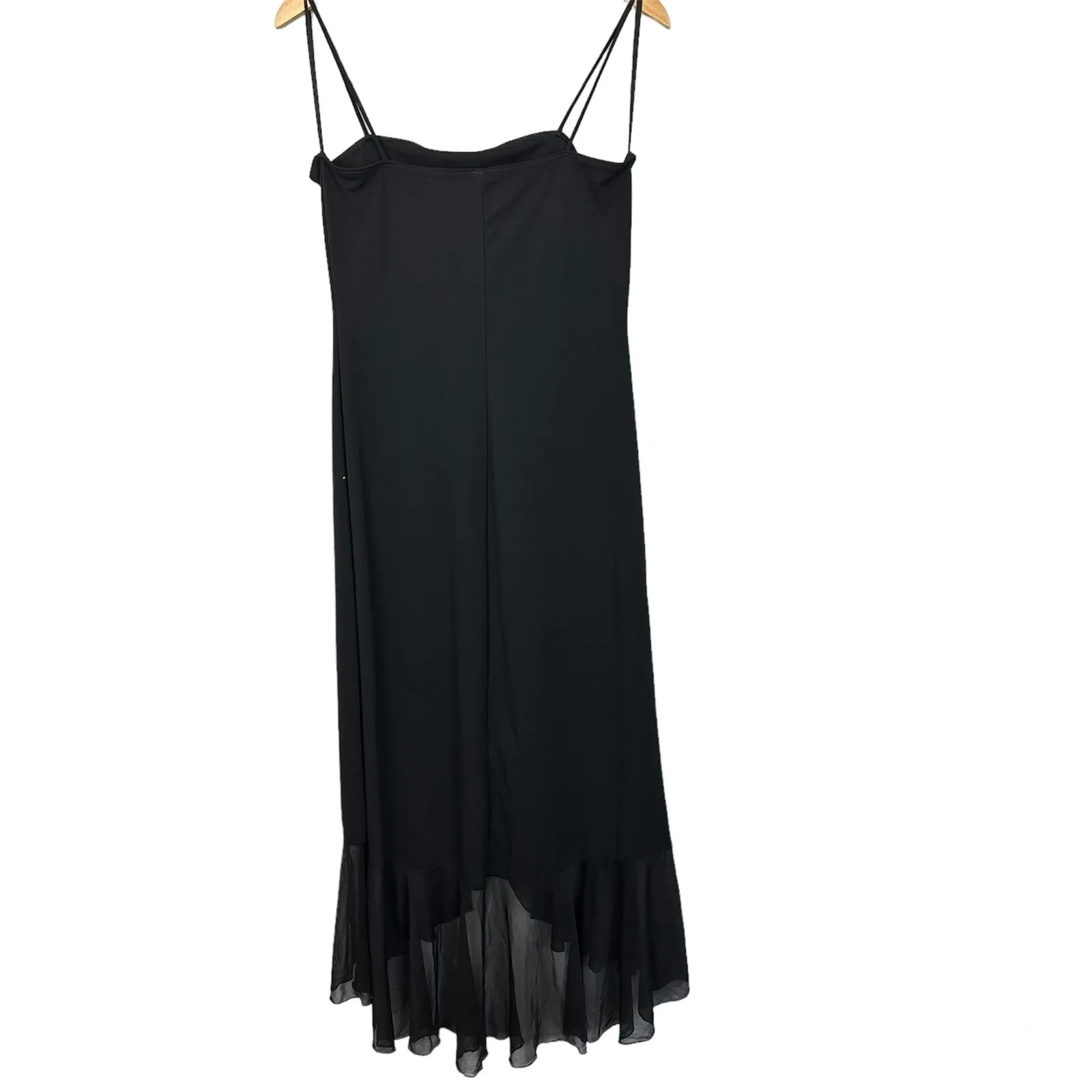 90s Vintage Taboo Sequin Embellished Black Ruffle High Low Midi Slip Dress Large - Image 5