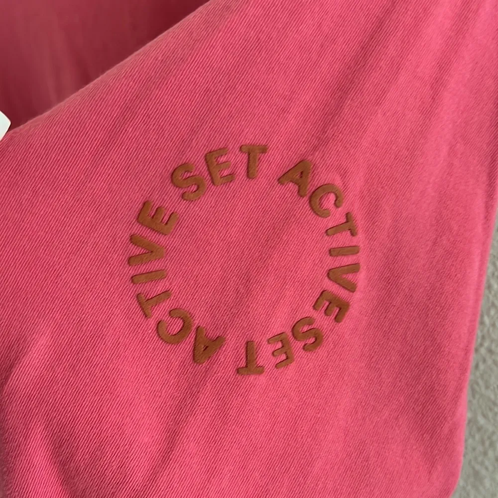 SET Active Pink Long Sleeve Crewneck Top Shirt Tee Spellout Arm OS/M - Image 6