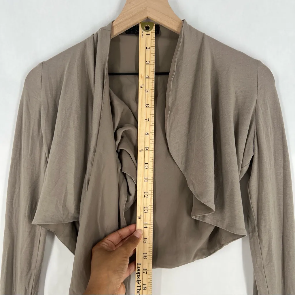 Liu Jo Taupe Drape Chiffon Sash Scarf Cropped Shrug Cardigan Size S Tan - Image 15