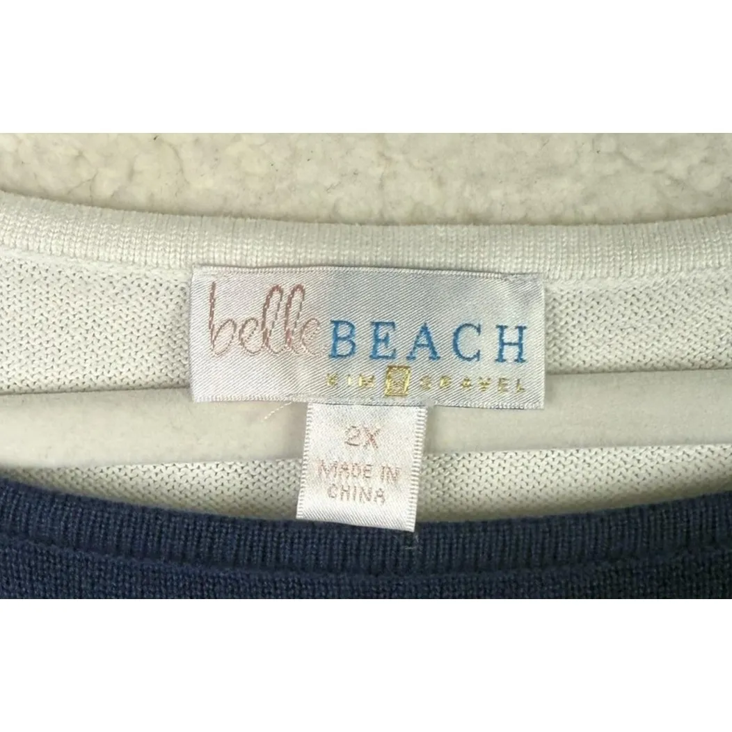 Belle Beach Kim Gravel Sweater Womens 2X Navy White Star Pullover Cotton Blend Blue Size XXL - Image 3