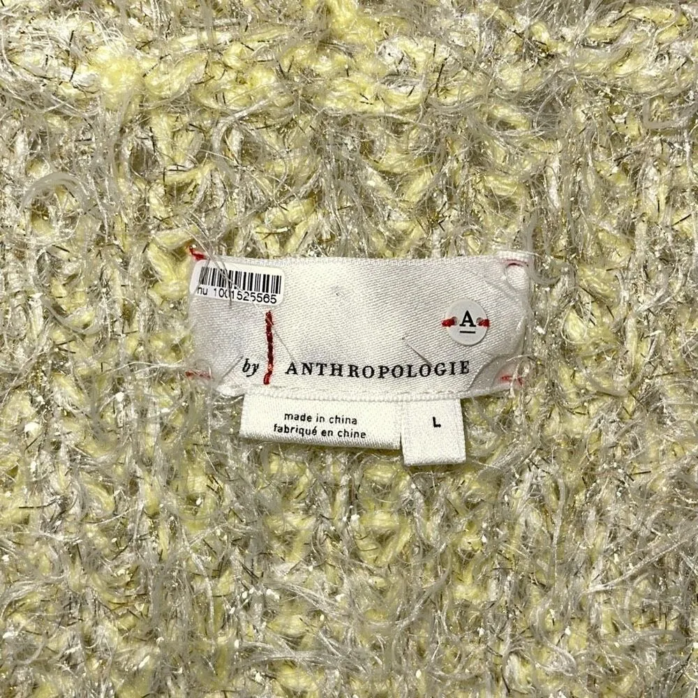 Anthropologie Womens Larkin Shimmer Metallic Fuzzy Eyelash Cardigan Yellow Large - Image 5