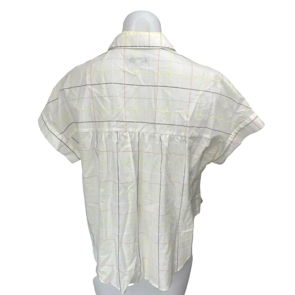 Madewell Womens White Short Sleeve Plaid Boxy Button Down Shirt Top Size XS - Image 2