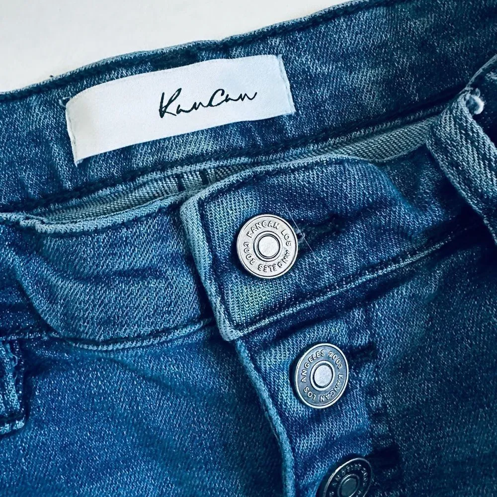 KanCan Heavily Distressed High Waist Buttonfly Midwash Fringe Hem Skinny Jeans Blue Size 27 - Image 9