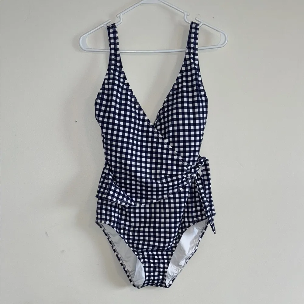 Tommy Bahama Navy and White Wrap One Piece Swimsuit with V-Neckline - Image 3