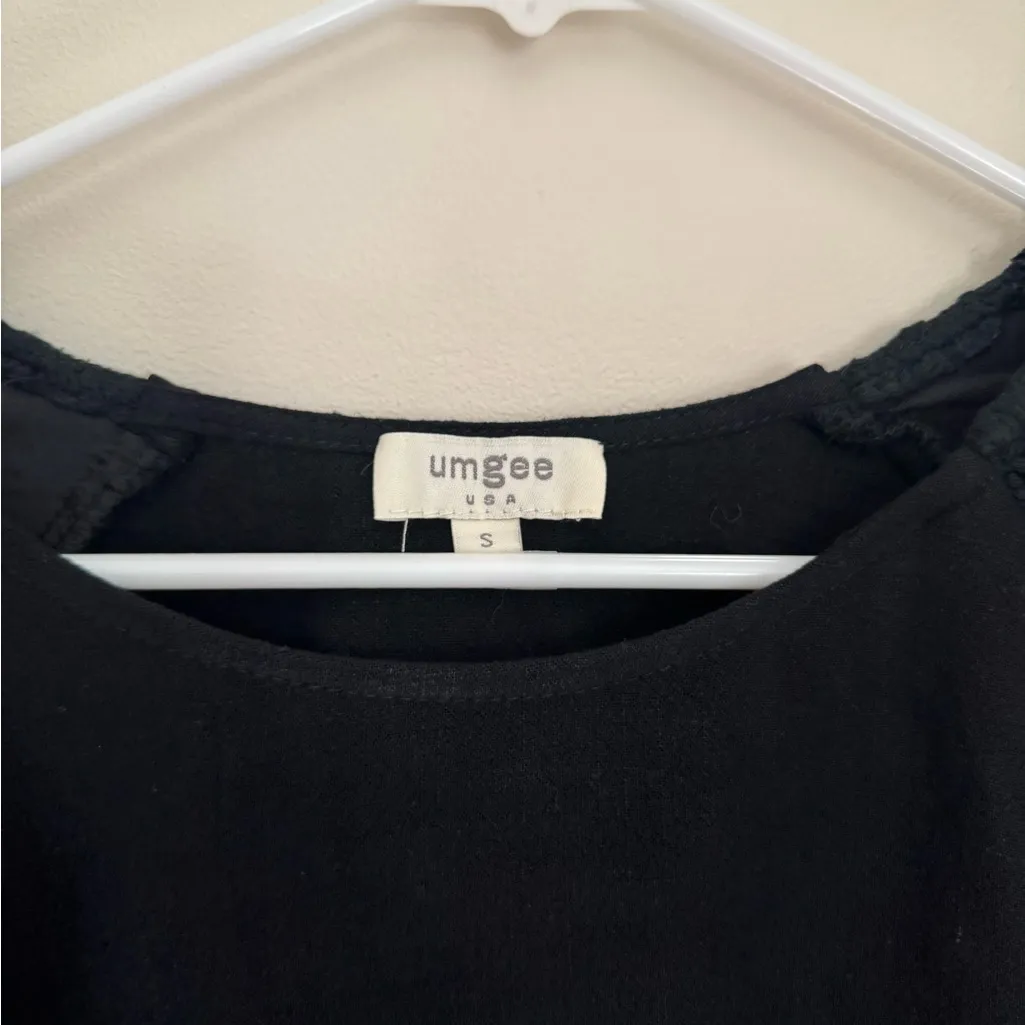 Umgee Black Top With Colorful Crochet Floral Sleeves Women’s Size Small Boho - Image 4