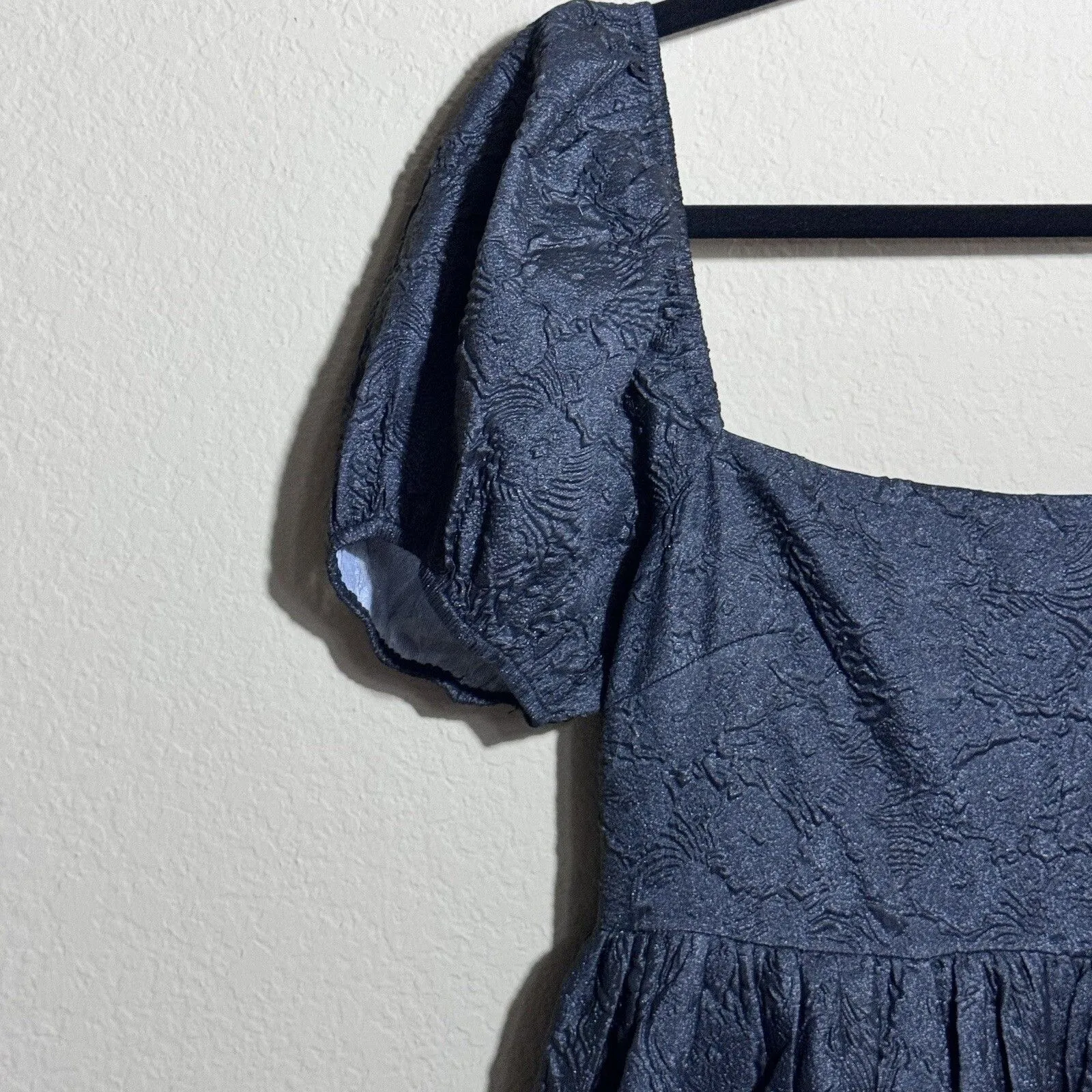 NEW Lulus Adorable Mood Black Floral Jacquard Puff Sleeve Babydoll Dress Size S - Image 9