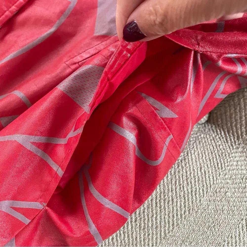 Vintage 80s Faux Leather Geometric Shape Oversized Coat Jacket Red Grey L Size L - Image 10