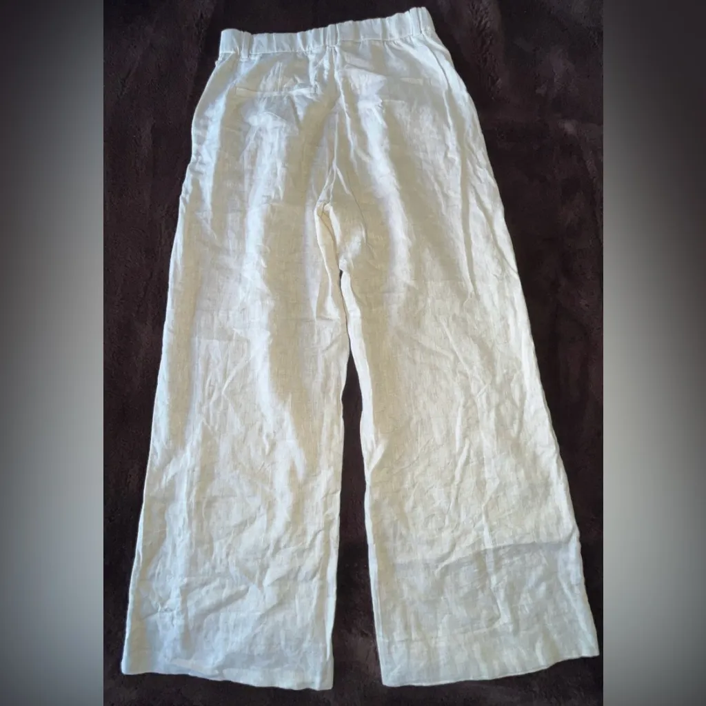 Abercrombie & Fitch Wide Leg Pleated Ivory Colored Linen Trouser Pants SIZE 28/6 - Image 5