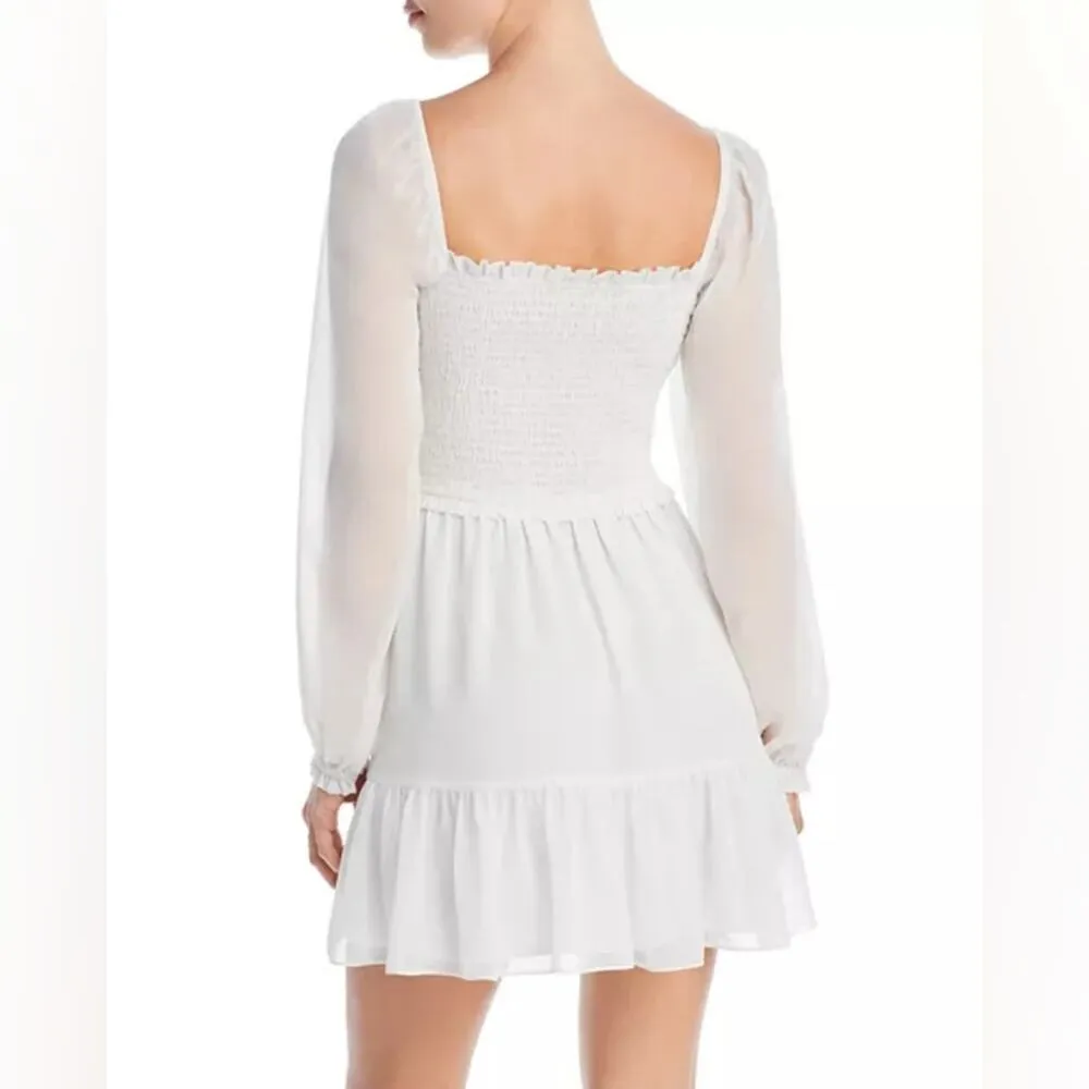 1.State Dress Women Medium White Puff Sleeve Smocked Ruffle Cottage Fairy - Image 3