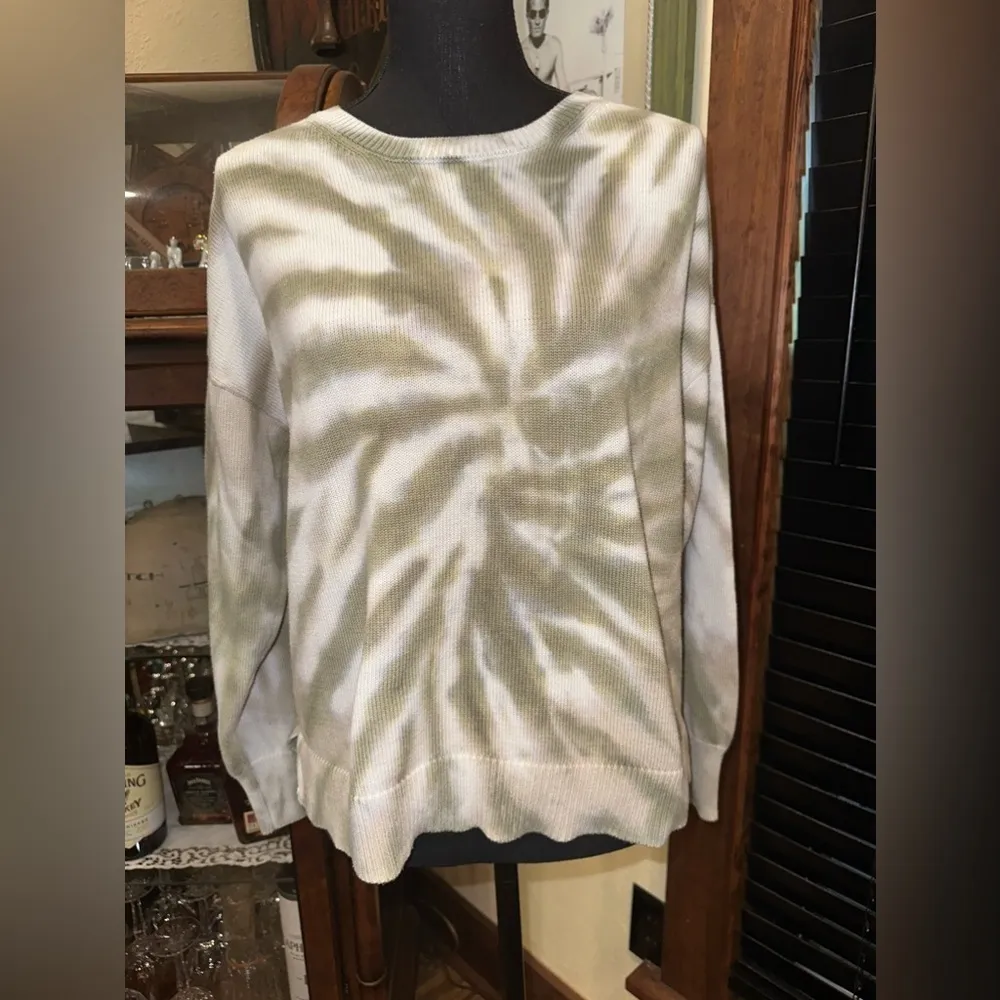 Design History Tie Dye Thermal Long Sleeve Sweater Green XL - Image 2