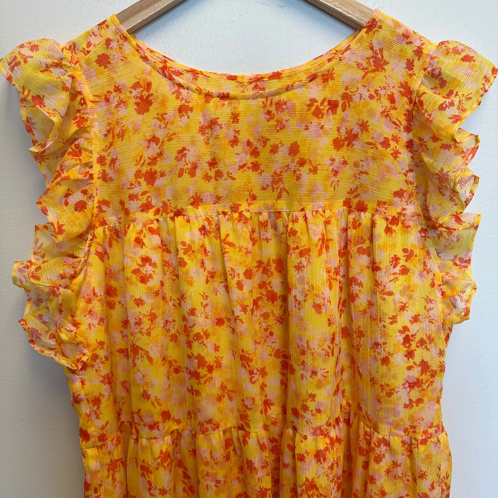Marie Oliver Yellow Ditsy Floral Sailor Ruffle Tiered Mini Sun Dress Bold Medium - Image 4