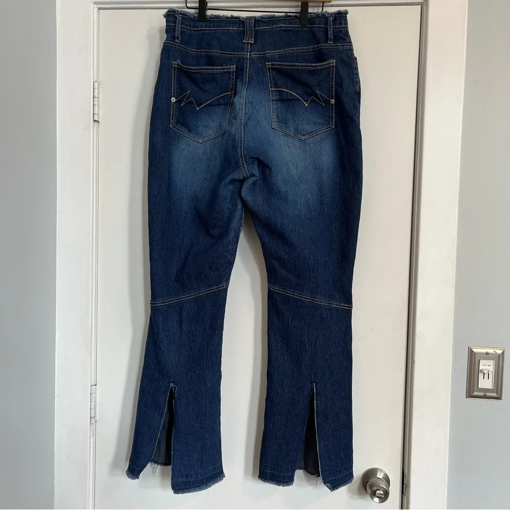 Y2K Lazer Jeans flare denim raw hem blue jeans slit women’s plus size 16 seam - Image 6