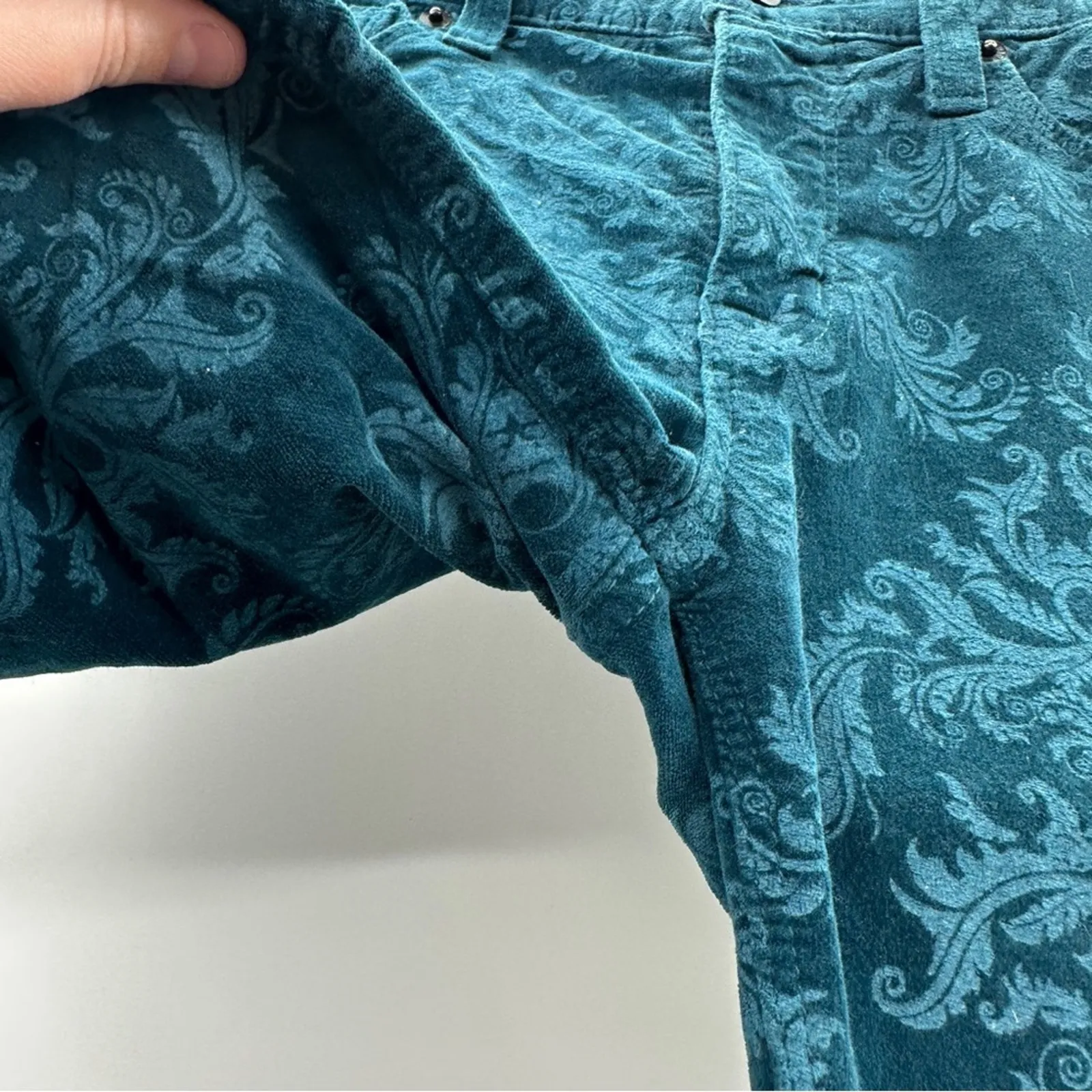 Hudson‎ Nico Velvet Brocade Victorian Navy Blue Mid Rise Pants Size 24 - Image 5