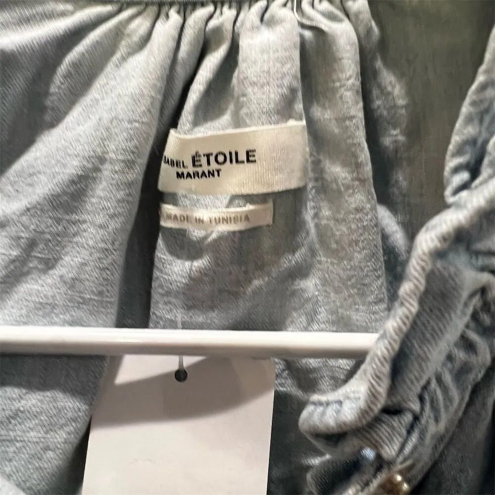 Isabel Marant Étoile Idety Womens Long Sleeve Chambray Blouse Light Blue Size 36 - Image 6