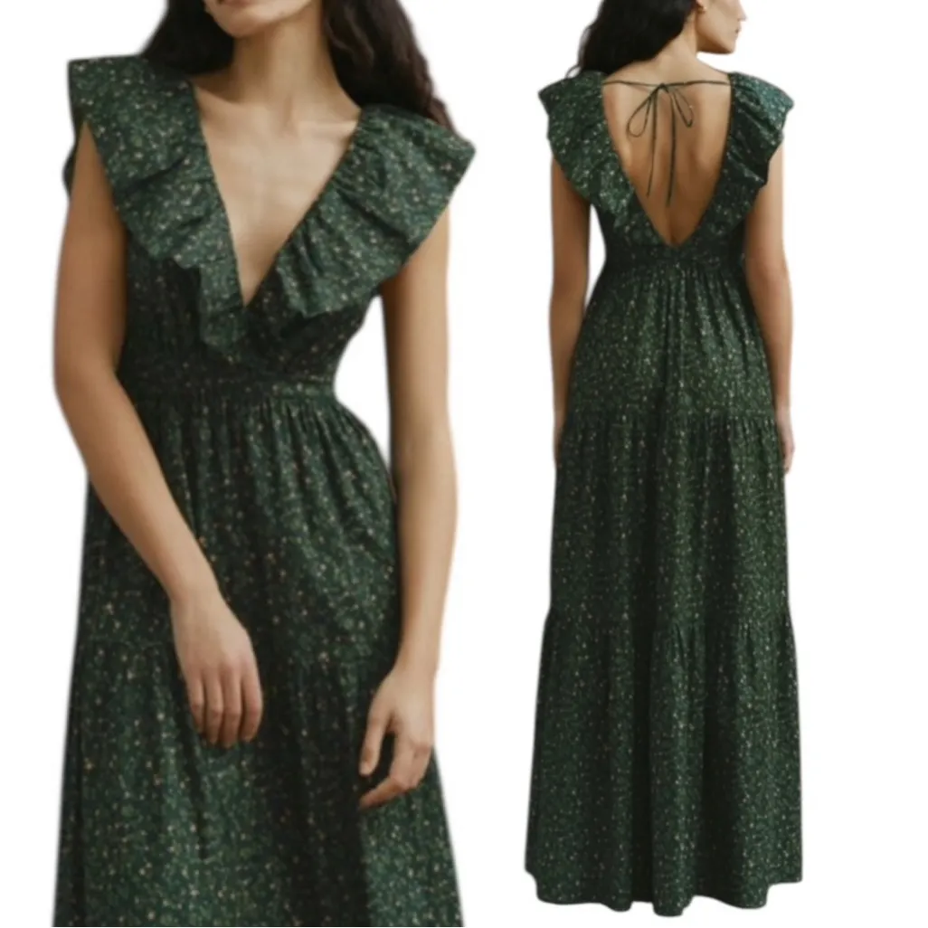 NWT Reformation Fairfield Green Floral Cotton Maxi Dress in Coriander Size 0 - Image 16