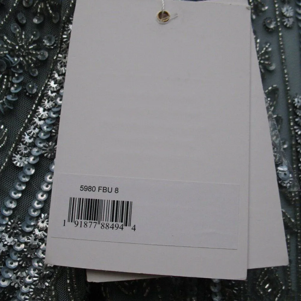 Mac Duggal 5980 Blue High Neck Short Sleeve Crystal Fringe Column Dress - Image 16