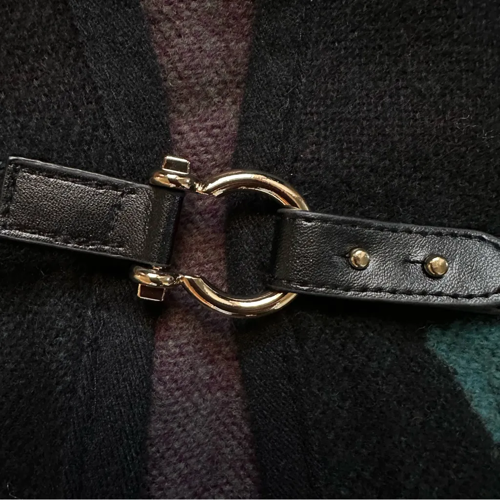 Marc New York Andrew Marc Plaid Poncho Wrap Cape Belted One Size - Image 5