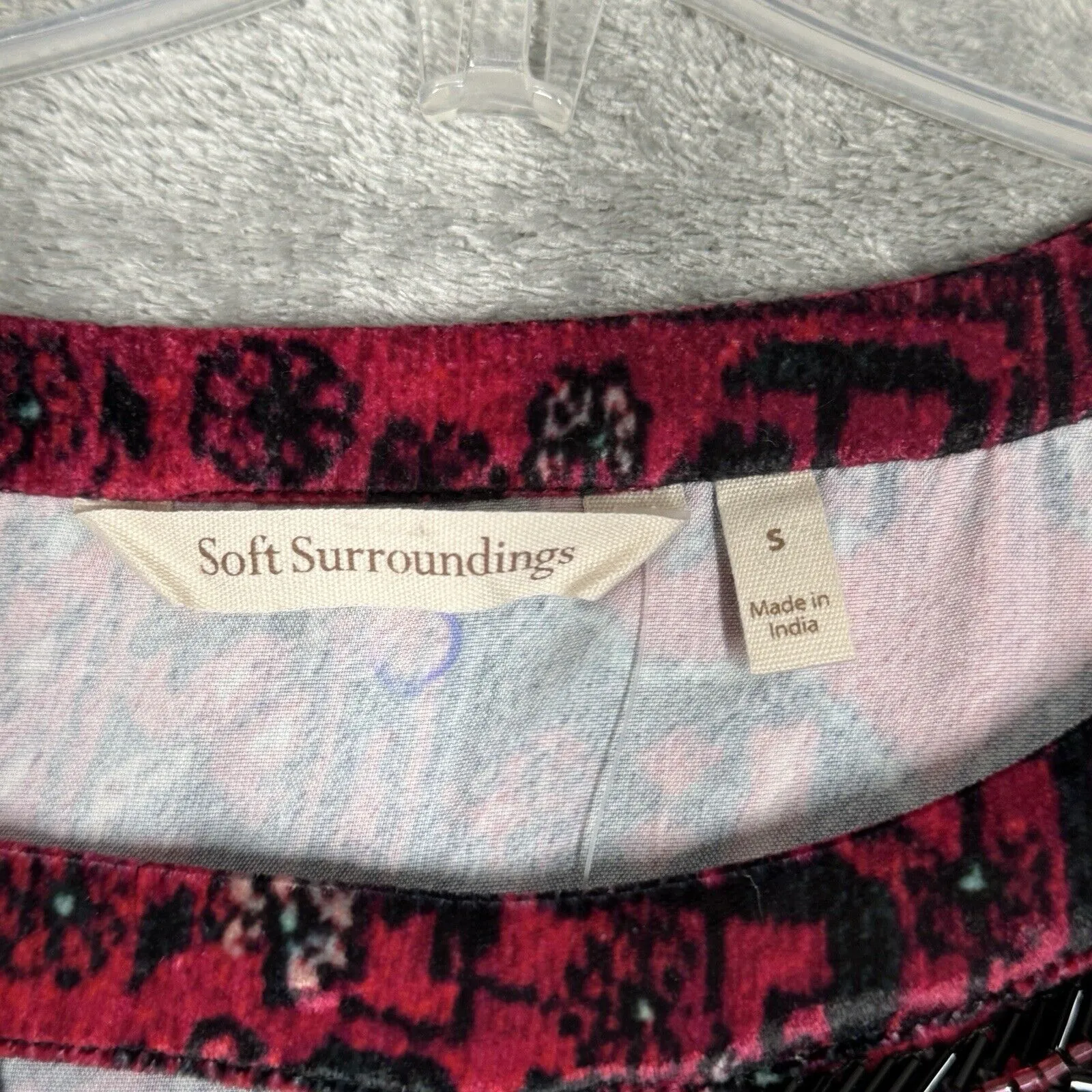 Soft Surroundings Shirt‎ Women Small Red Black Geometric Ottoman Velvet Bohemian - Image 7