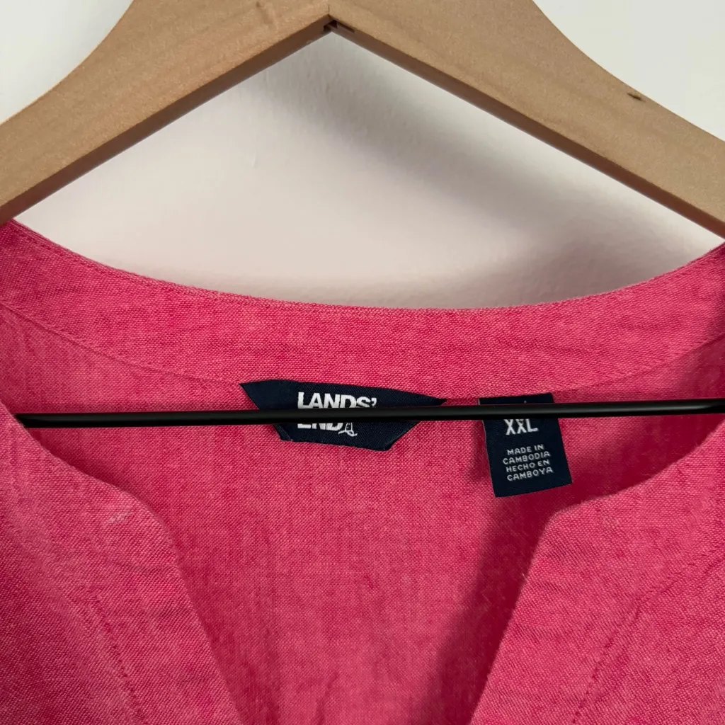 Lands’ End XXL Linen Blend V Neck Tunic Top 3/4 Sleeve Beach Vacation Pink - Image 2