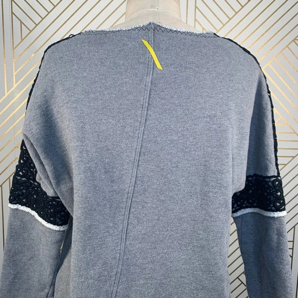 SÀPOPA Macramé Lace Trim Terry Sweatshirt in Gray‎ Gray Size XS - Image 10
