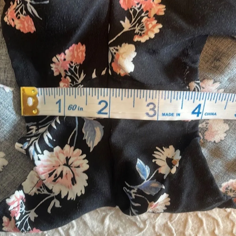 Womens Floral Romper Halter Neck Sleeveless Waist Tie Pocket Small Black - Image 13