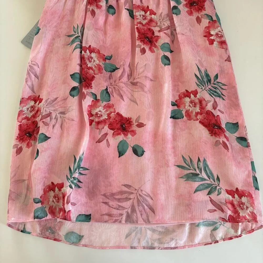 NSR Women’s Pink Tropical Floral Print Tie Front Mini Dress Size Medium NWT - Image 10