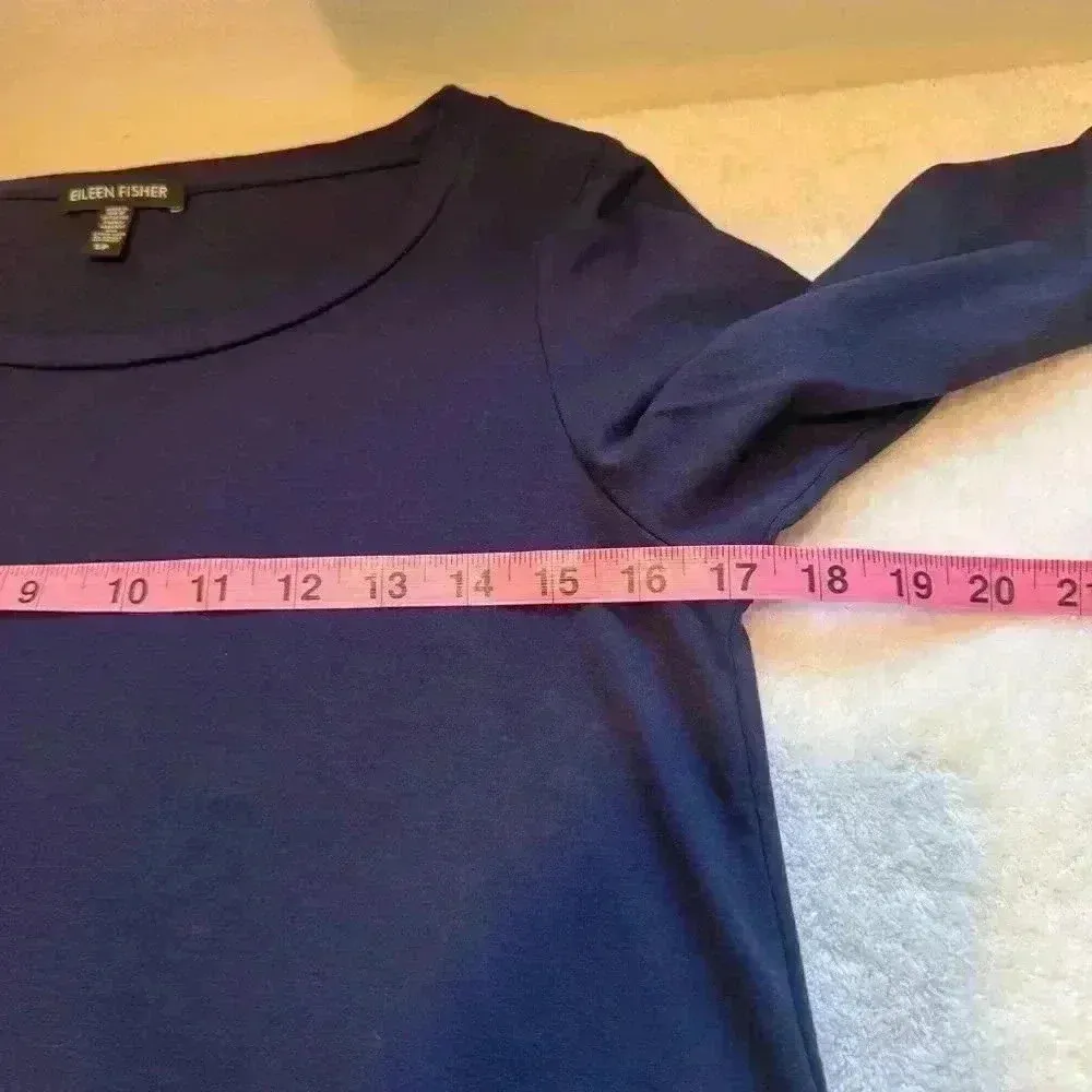 EILEEN FISHER 3/4 Sleeve Asymmetric Top Shirt Viscose Jersey Stretch Tea… - Image 5