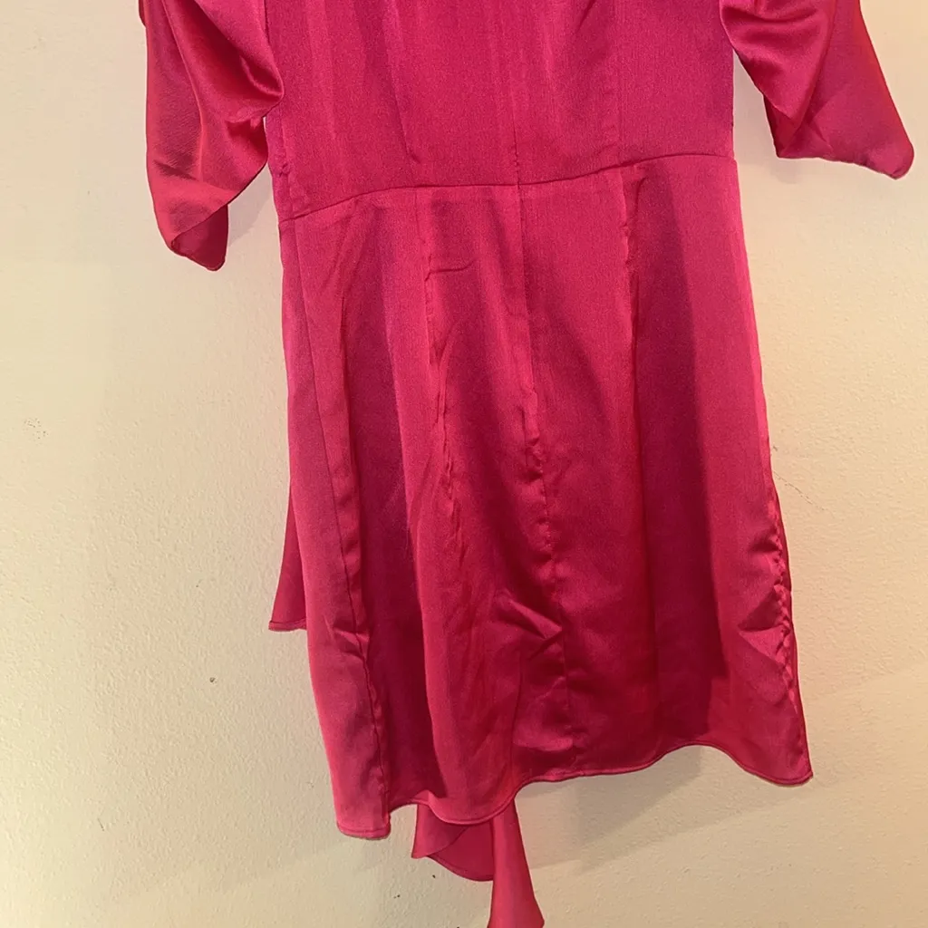 DO+BE  Pink Wrap Ruched Sleeves Side Ruffle Sheath Dress S - Image 7