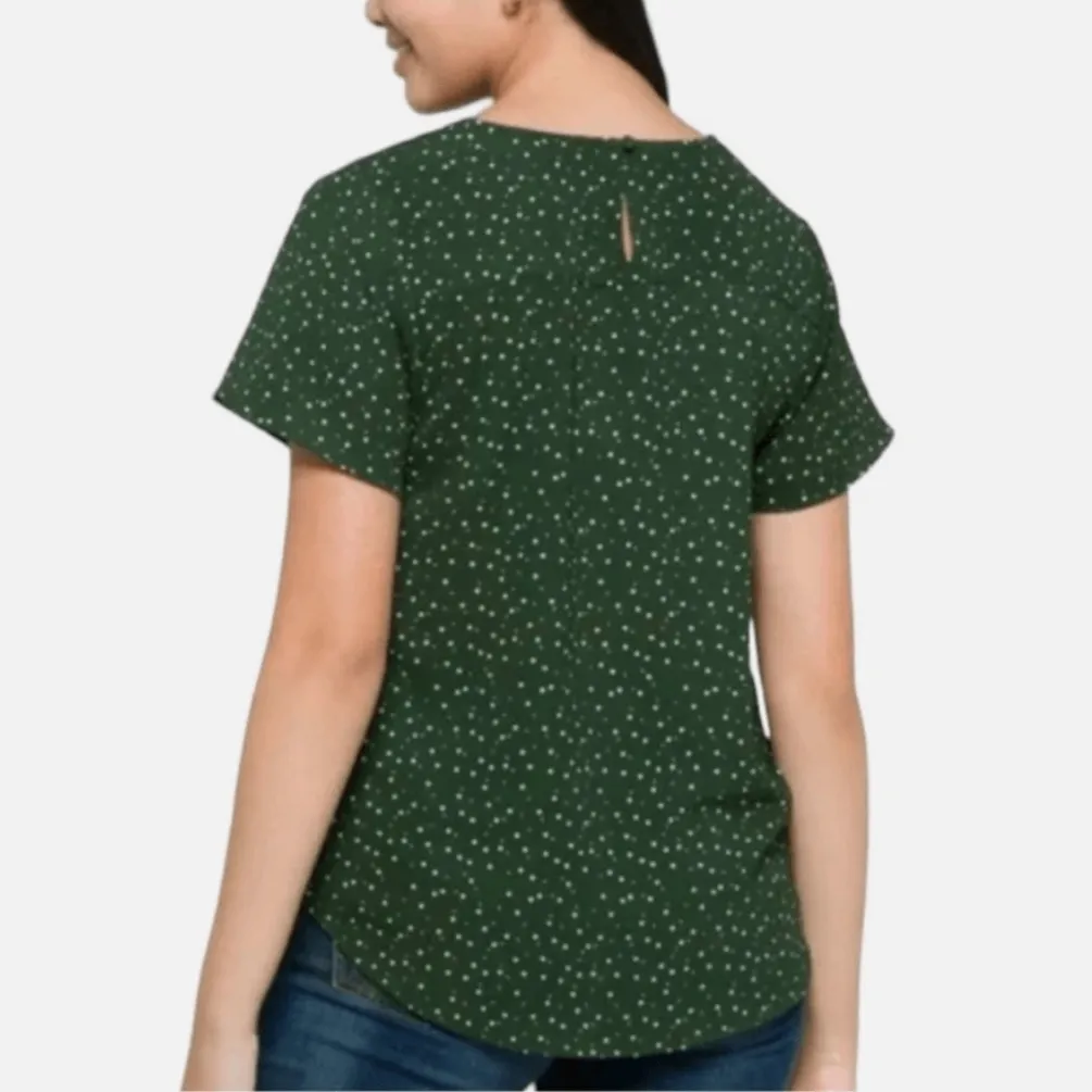 41 Hawthorn forest green polka dot short sleeve blouse top size XS Petite - Image 3