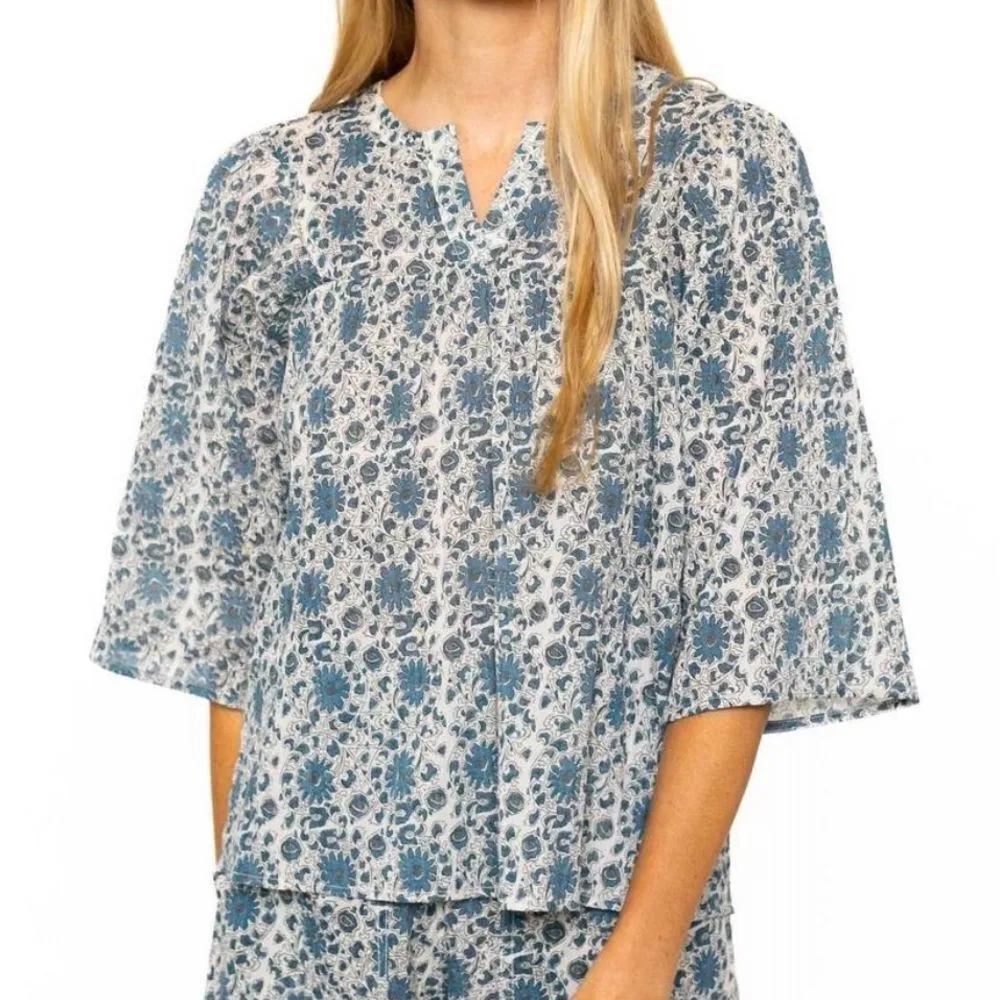 Pietsie KOS flare sleeve top‎ in Madrid floral blue women’s size L Size L - Image 2