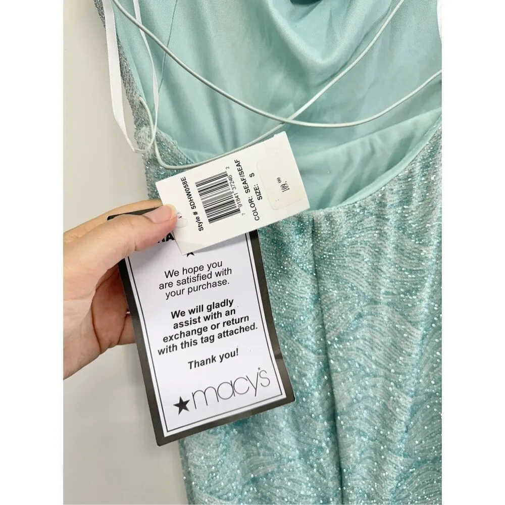 B Darlin‎ Gown Size Small Green Mint Open Back Side Slit Spaghetti Strap - Image 6