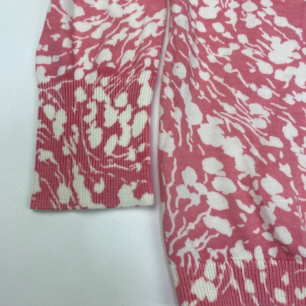 Talbots Pink and White Floral Cardigan Size S - Image 2