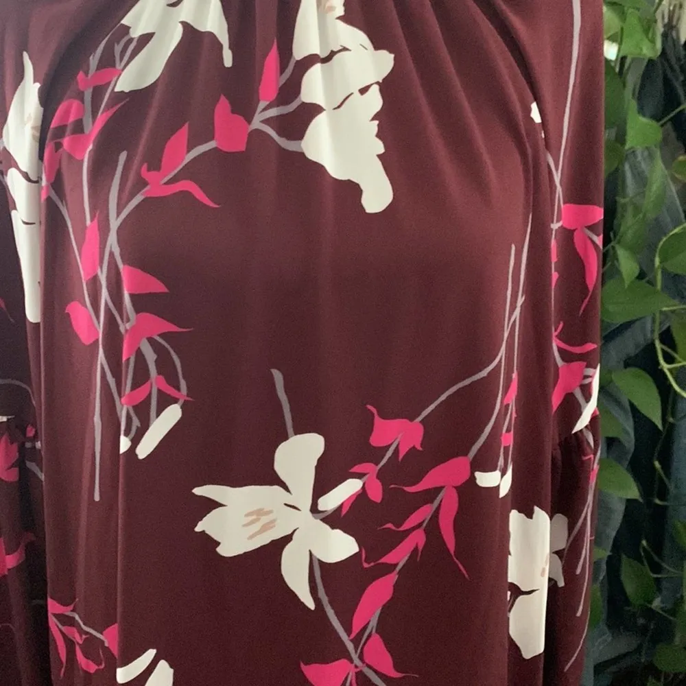 Prologue  The Raglan Maroon Boho Floral High Neck 3/4 Sleeve Midi Dress - Small - Image 6