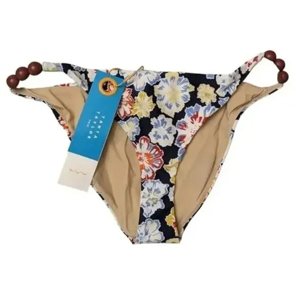 NWT Tanya Taylor Tia Floral Bikini Bottom Dahlia Beaded Hips Swim L Navy Blue - Image 12