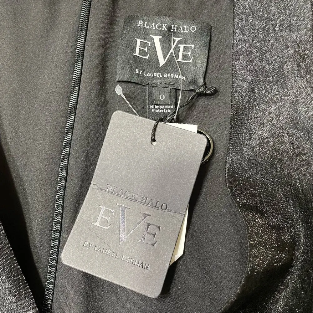 Black Halo Eve Black Puff Sleeve‎ Cocktail Dress Bow Detail 80s Size 0 - Image 11