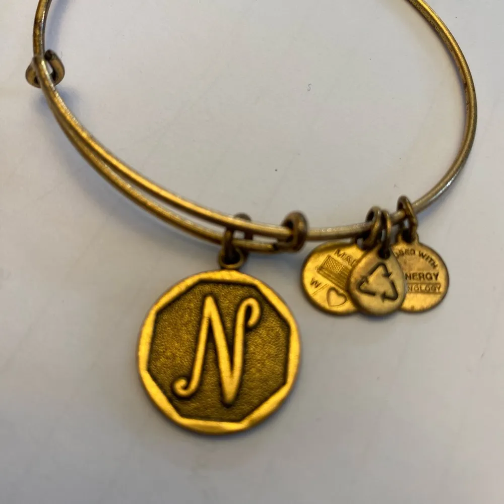 Gold Tone N Monogram Adjustable Charm Bangle Bracelet - Image 3