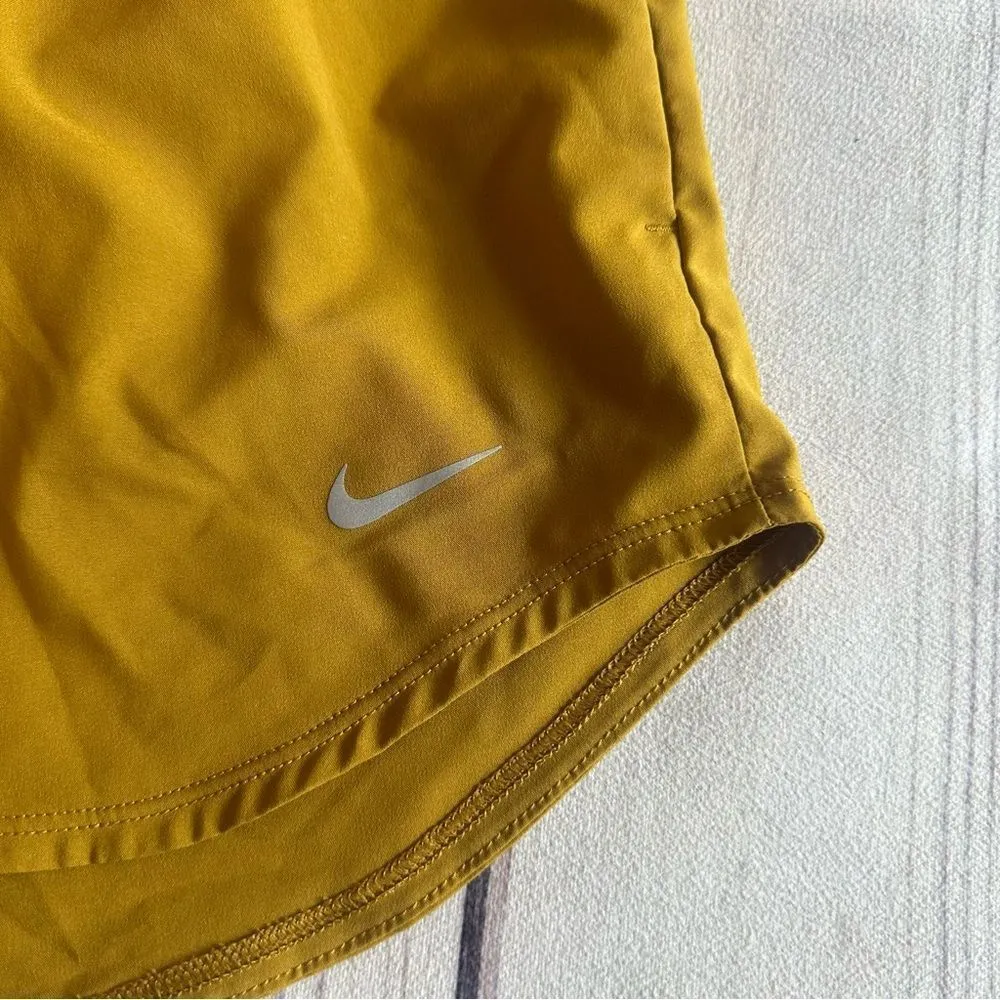 Nike Women’s High-Waisted Running Gym Shorts Size XS Mustard/Gold Lined - Image 2