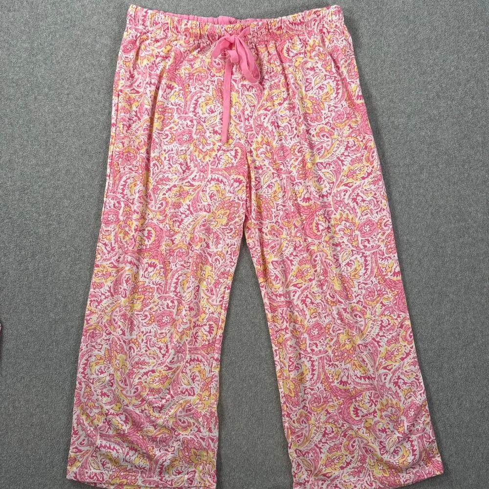 Aria Pink Paisley Pajama Set Women's Medium Cropped Sleeveless Elastic Waist - Image 8