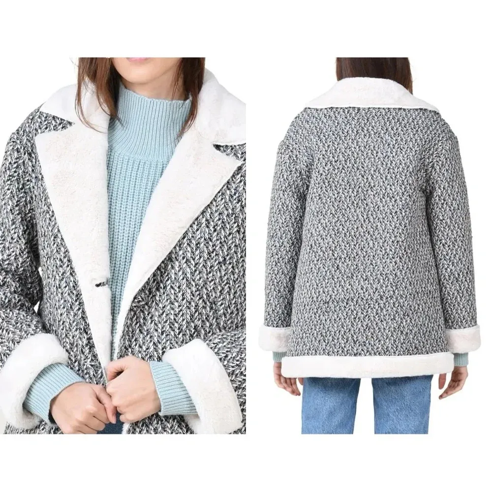 NWT Molly Bracken Faux Fur Lined Shearling Tweed Jacket Blazer Chic Size XS - Image 2
