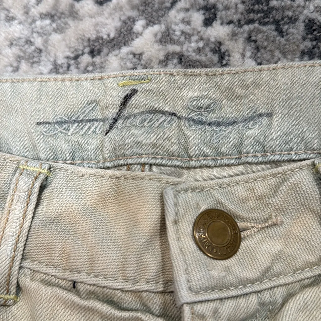 American Eagle Outfitters VINTAGE (2012) Washed Distressed Denim Tan Cut-offs - Image 7