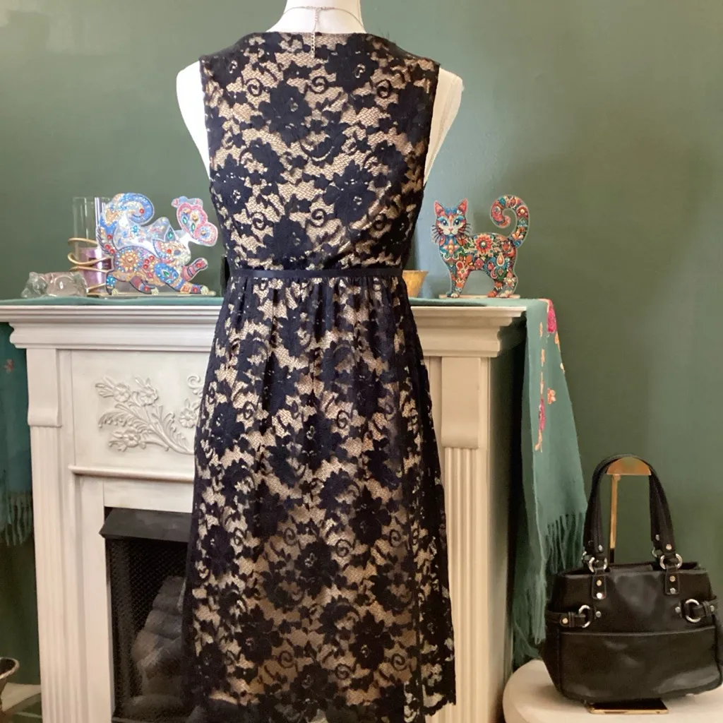 Max Studio Black and Tan‎ Lace Scalloped Empire Waist Dress - Image 2