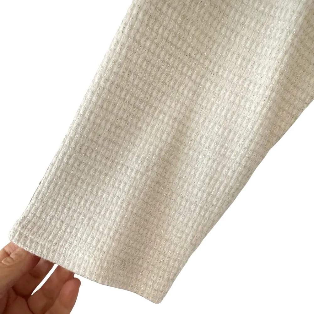 NWT Ruby Rd. Ivory "Alabaster" Pullover Knit Sweater Silver Metallic Threads Size M - Image 4